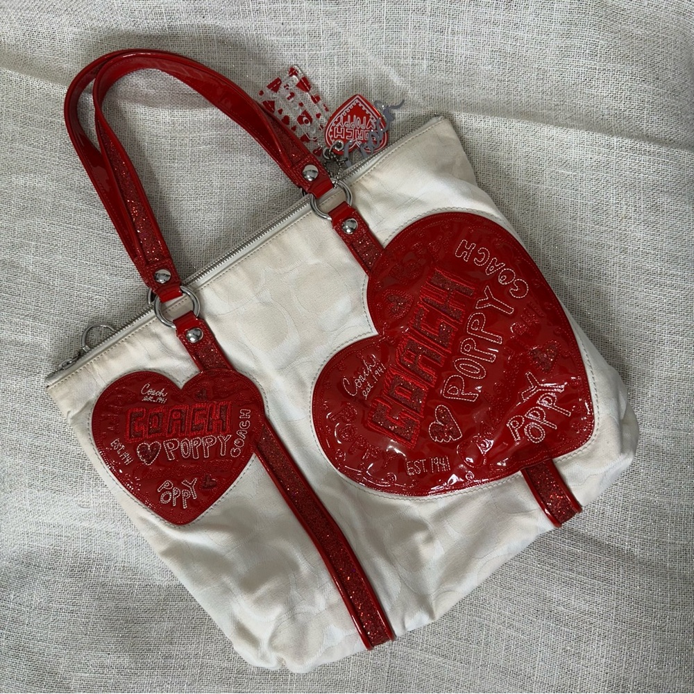 Rare Coach Poppy Heart Sequin Tote Bag